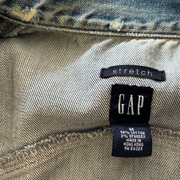 B GAP Stretch Denim Crop Distressed Jean Jacket Cotton Spandex Y2K Western sz M - Picture 3 of 6